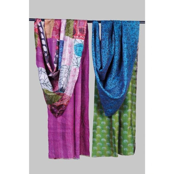 Sevya Handmade Upcycled Silk Sari Kantha Throw - Picture 2 of 3